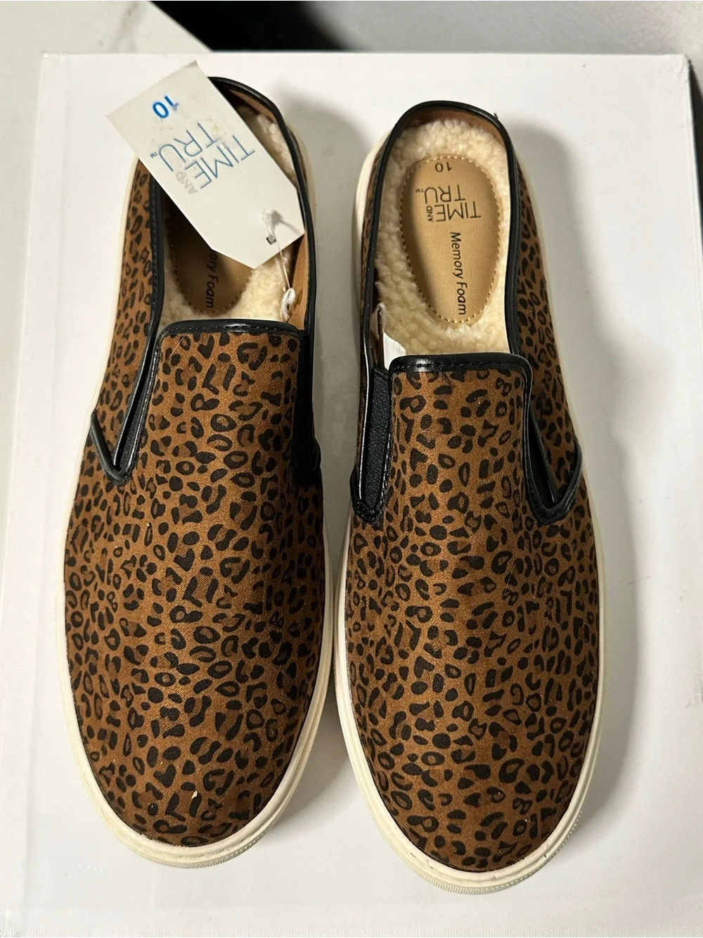 Time and Tru Leopard Print Slip-On Loafers in Brown and Black